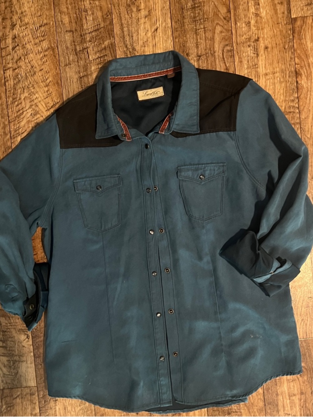 Legacy falls navy & black snap up Button-Front Western Shirt with Black Yoke xl